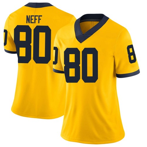 Hunter Neff Michigan Wolverines Women's NCAA #80 Maize Limited Brand Jordan College Stitched Football Jersey VJV1454NM